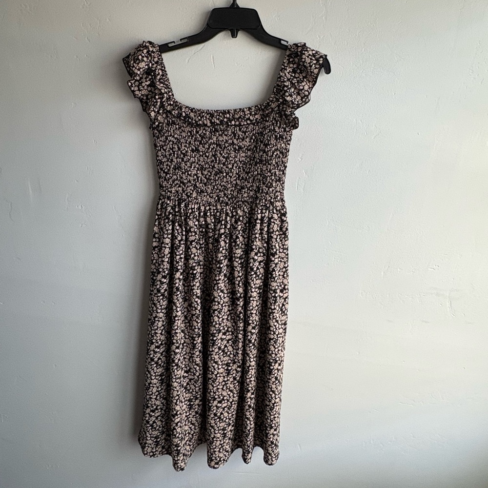 Black and Cream/pink Smocked Midi Sundress
